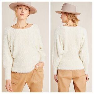 Anthropologie ivory Ember Eyelash Cream Fuzzy pullover Sweater Size X-Large
